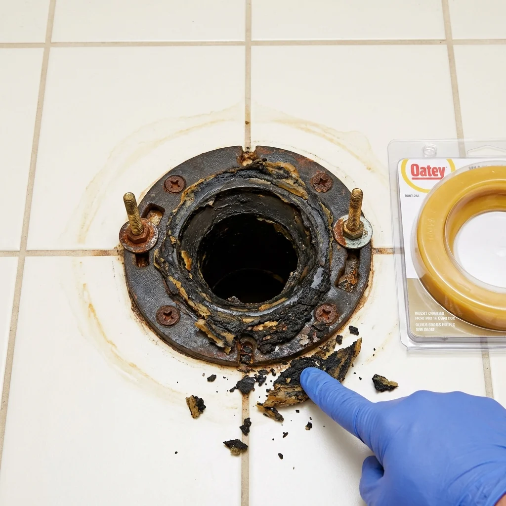 Failed wax ring showing water seepage at the base of a toilet in a Briarcliff Manor, NY home