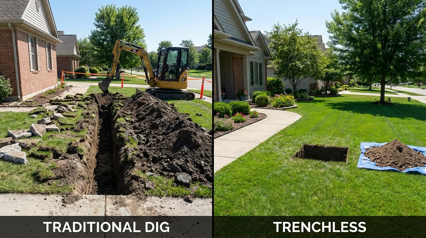 Trenchless sewer repair with minimal yard damage versus traditional excavation in Briarcliff Manor, NY